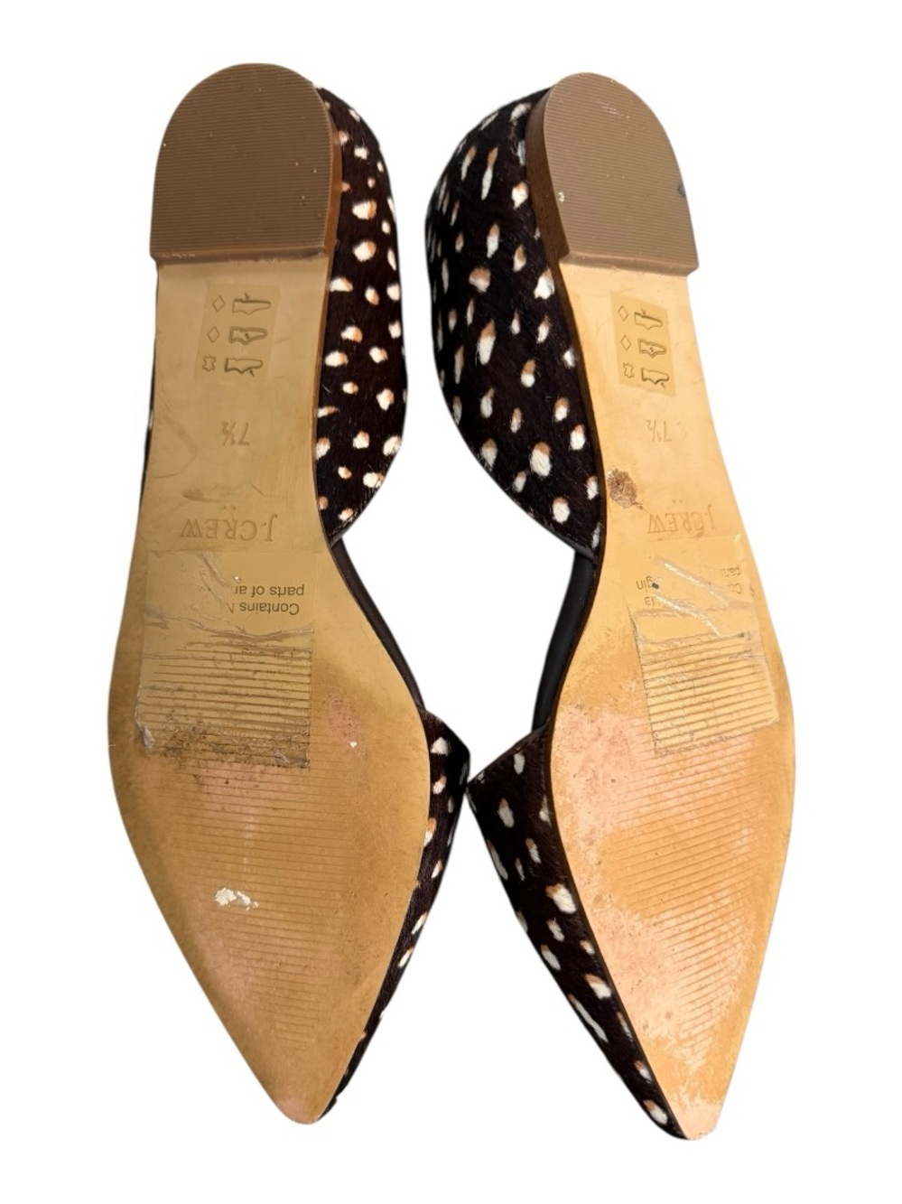 J.Crew Calf Hair D’Orsay Flats Brown Spotted Animal Print Pointed Toe Size 7.5 - Picture 10 of 11